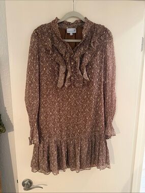 Cartolina Brown Floral Ruffle Mini Dress